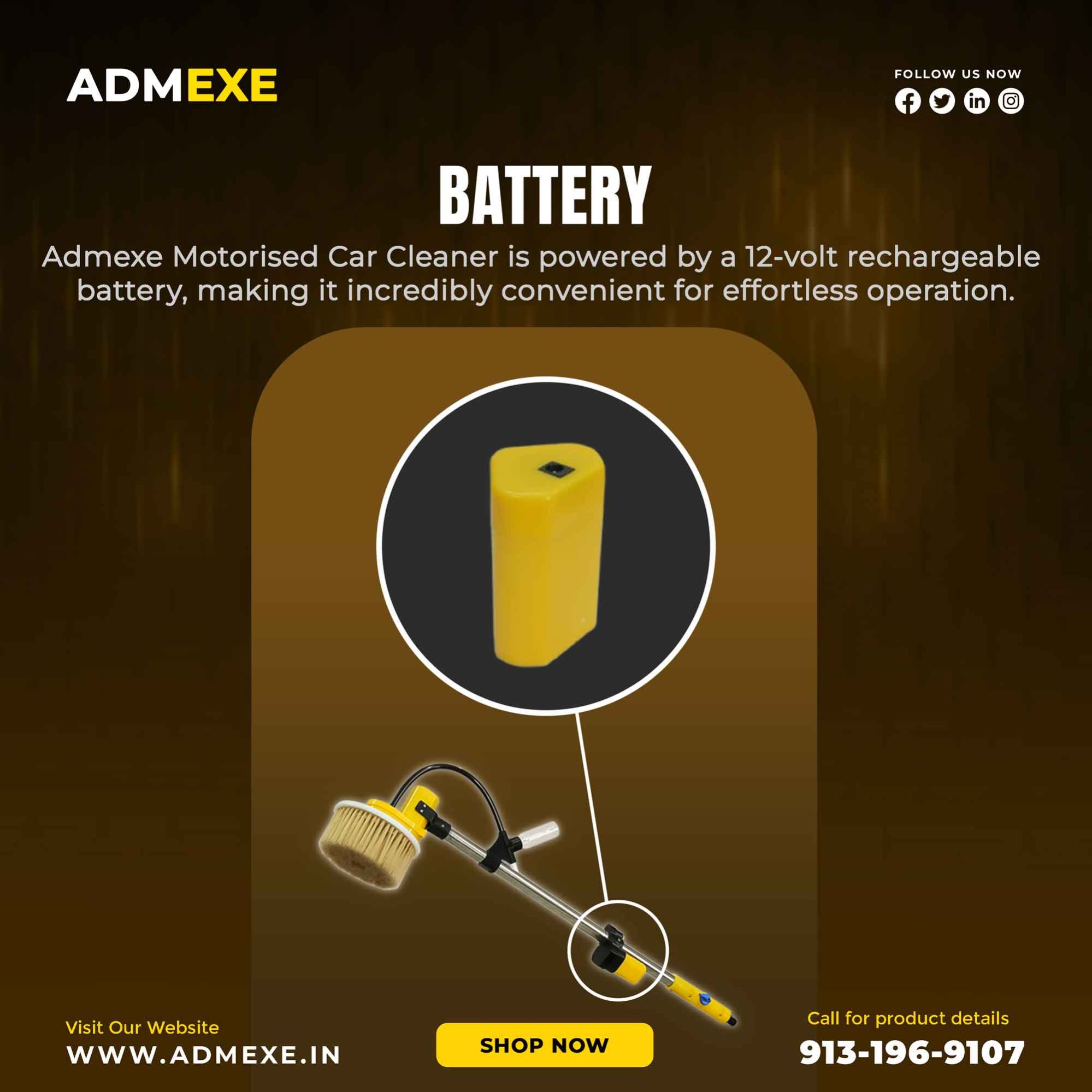 Rechargeable battery for car cleaning brush